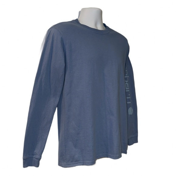 Carhartt Men’s Long Sleeve Shirt Small Blue Loose Fit Workwear Graphic Logo Tee - Picture 2 of 6